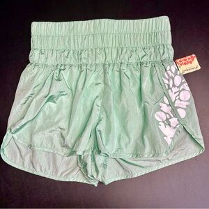 Free People Movement athletic shorts green w/ floral design high rise lined